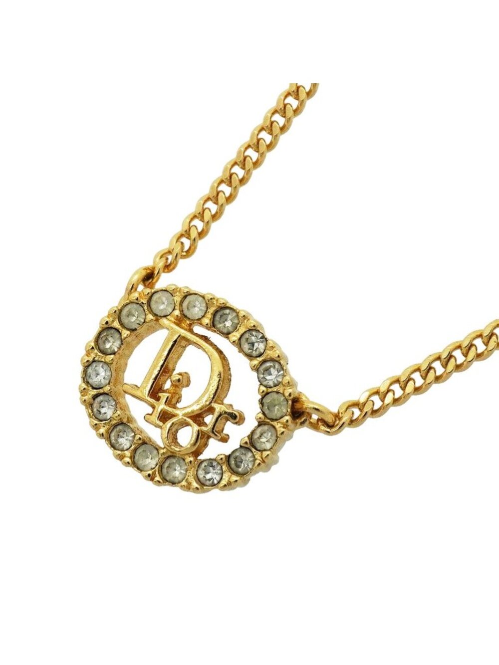 Dior Necklace Logo Oval Gold Plated Rhinestone